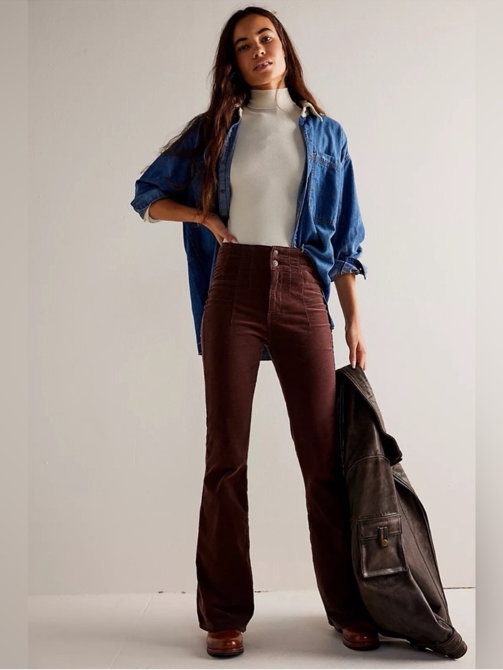 Free People Brown Flare High Rise Corduroy Pants